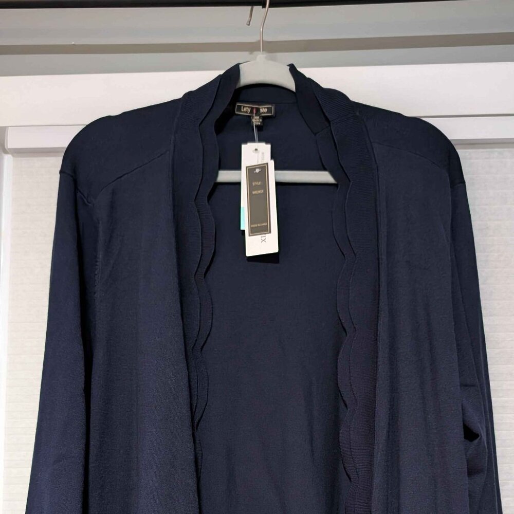 Lety & Me Navy Blue Chrysty Scalloped Open Face Cardigan Size 3X NWT